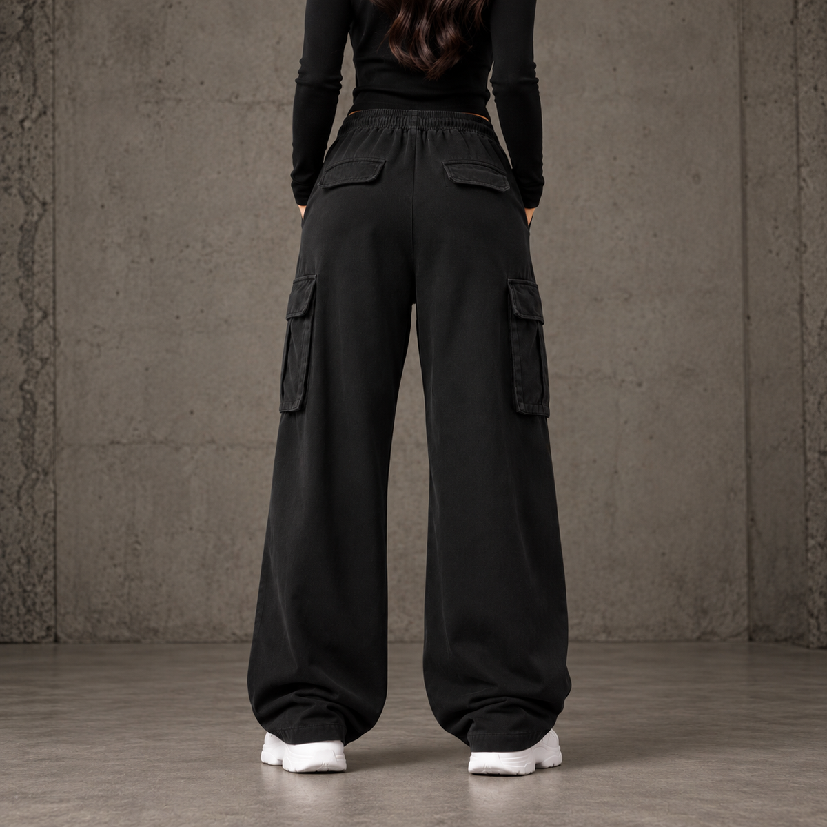RYSE Essential Black Cargo Trousers-WOMEN
